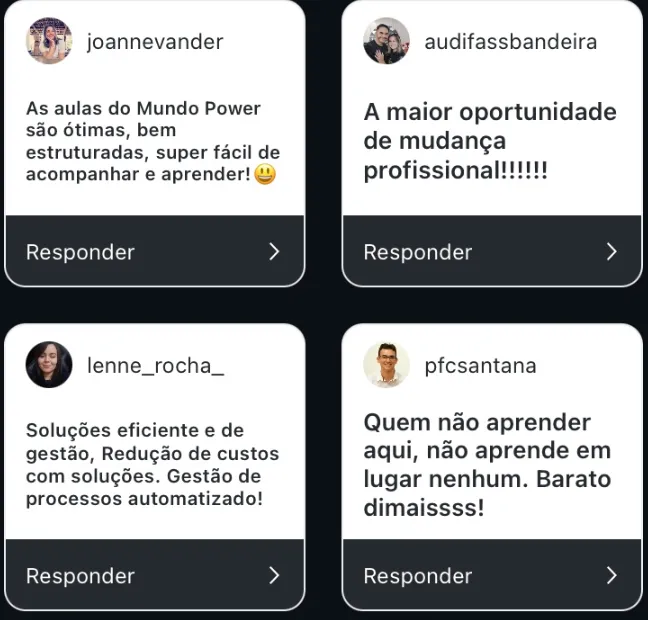 Comentários de alunos no Instagram