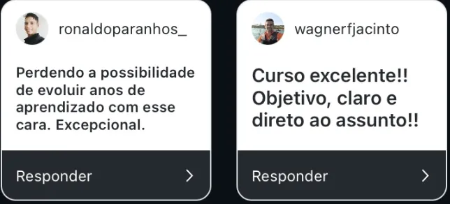 Comentários de alunos no Instagram