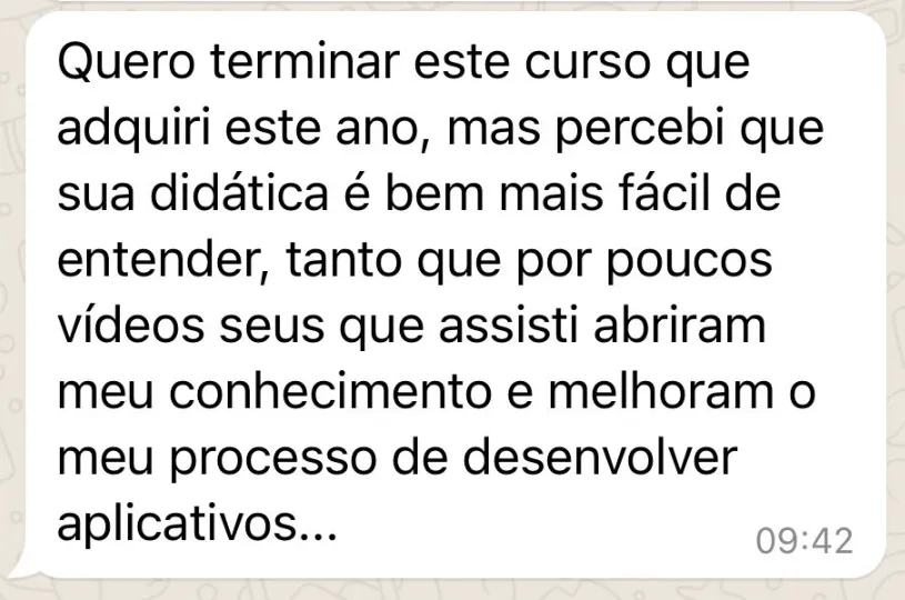 Mensagem de aluno sobre a didática das aulas
