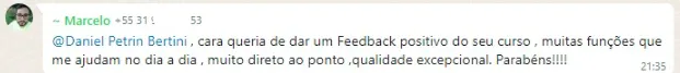 Mensagem de aluno com feedback do curso