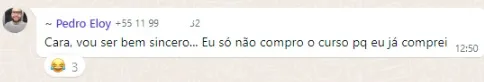 Mensagem de aluno que já comprou o curso